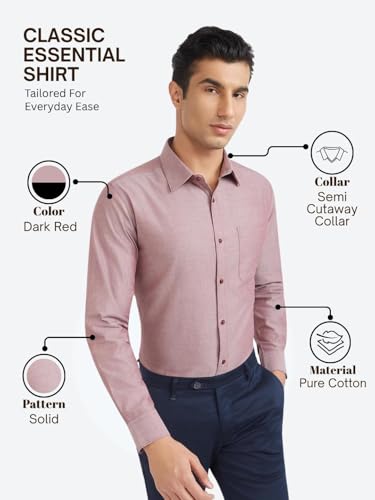 Image of Raymond Men Pure Cotton Slim Fit Solid Pattern Semi Cut Away Collar Formal Shirt