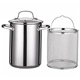 EPIGEIST Cacerola Freidora de Acero Inoxidable con Cesta para Tempura y Fritura Profunda Alta Retención de Calor Apta para Pollo Pescado y Patatas Fritas Resistente y Fácil de Limpiar