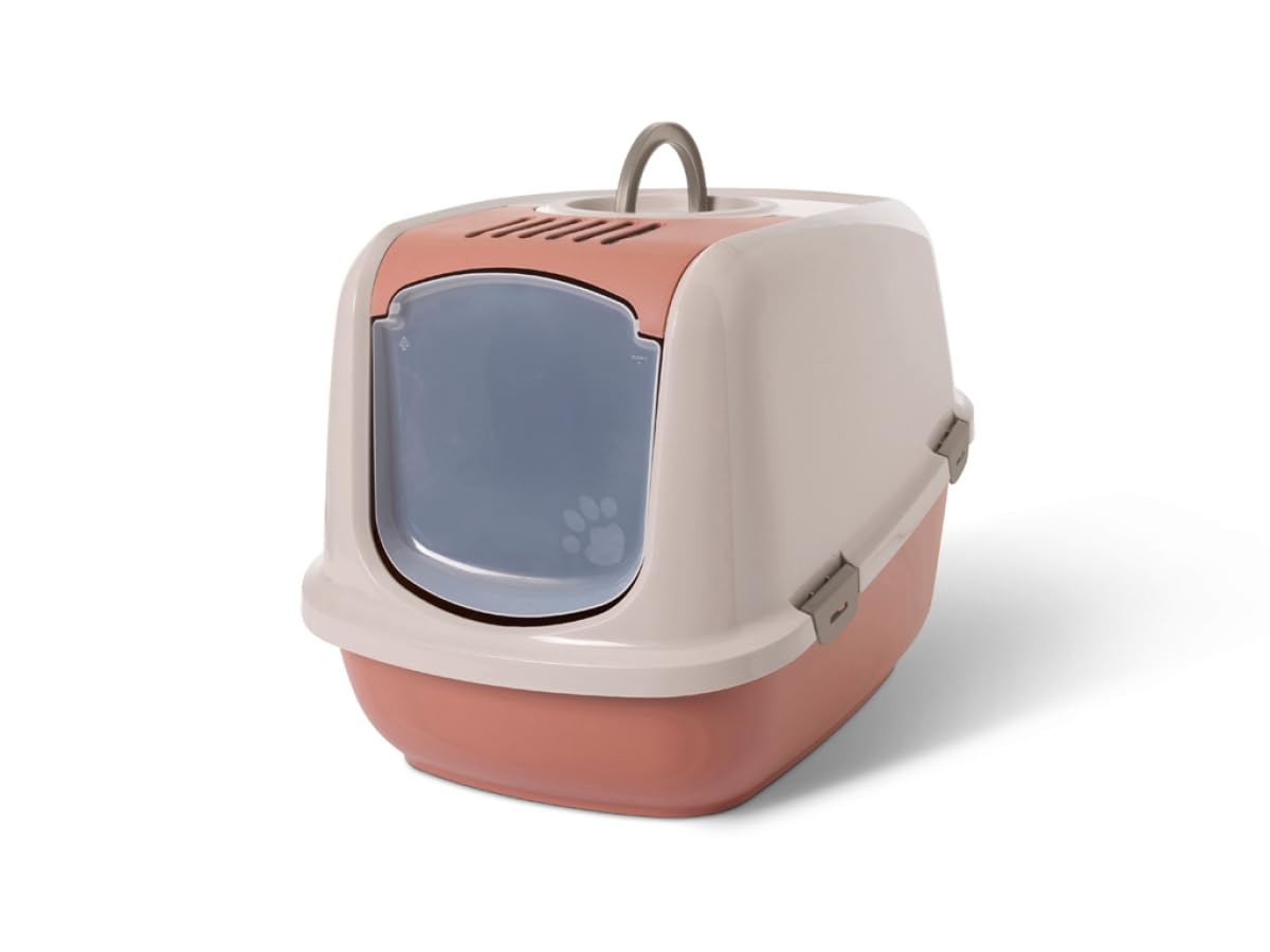 bac litiere pour Chat - Nestor Tuscan Red - Maison Toilette - façade Rabattable - Porte battante - Filtre Charbon - 56 x 39 x 38,​5 cm