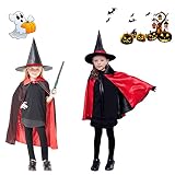 AOMAIGAD Cape du Magicien D'halloween, Costume de Sorcière D'halloween pour Enfants, Cape de Sorcier Enfant,déguisement cosplay (rouge)