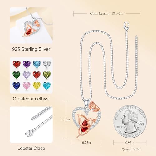 Dacc & Aya Women's Heart Butterfly Necklace 925 Sterling Silver Heart Pear Shapped Two Birthstone Pendant Jewelry for Wife Girlfriend Mom Female Friend by Dacc & Aya - Image 4