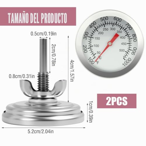 Miniatura 2 de 2pcs Termómetro Para Barbacoa De Acero Inoxidable, Horno De Ahumar, Horno De Pizza Y Horno, Con Doble Escala 50-500 C 100 1000 F, Acero Inoxidable, Diámetro 8 Mm, Para Barbacoa