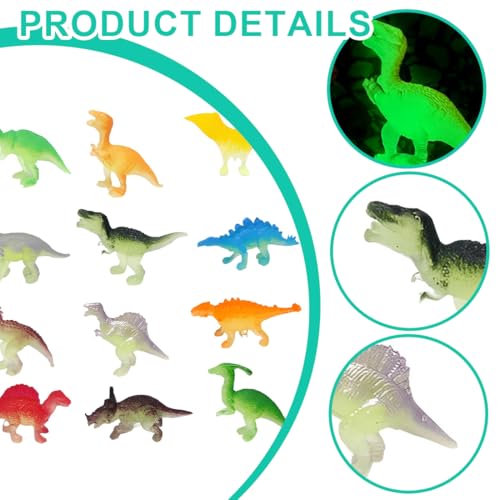 AOEVUIR 12 Pcs Figurines de Dinosaures Lumineux pour fête Brillent dans l'obscurité Mini Figurines réalistes pour garçons et Filles – vue 3