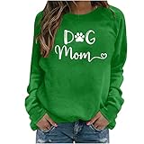TURWXGSO Damen Langarmshirt Casual Pullover Nettes Hundemuster Sweatshirt Ohne Kapuze Rundhals Locker Oberteile Tops Herbst Winter Frühling Longshirt Täglich T-Shirt Sportshirt Tunika Bluse S-XXL