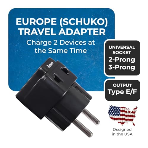 Image of OREI India Europe Travel Adapter, India to Europe (Schuko) Plug, Type E /F European Plug Adapter - 2 in 1 - Perfect for Laptop, Camera Charger and More - CE, RoHS - Black - 5 Years Warranty