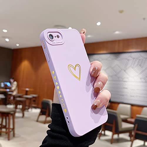 Teageo For Iphone Se 2022, Se 2020, Iphone 7, Iphone 8 Case For Women Girls, Cute Luxury Heart Phone Case [Soft Anti-Scratch Full Camera Lens Protective Cover] Silicone Girly Shockproof Case-Purple #TOP1