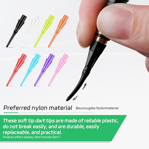 CyeeLife 2BA Thread Plastic Tip Dart Points, 8 Mixed Colors Plastic Replacement Dart Tips, Dart Accessories for Soft Tip Darts
