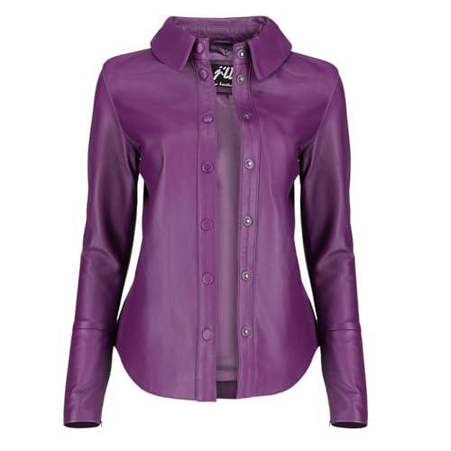 Jild Casual Shirt Leather Jacket Women - Long Sleeve Snap Button Down Soft Lambskin Leather Shacket Regular and Plus Size3
