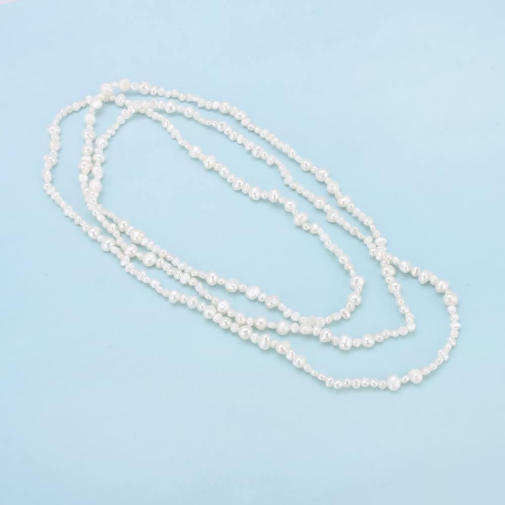 White Freshwater Cultured Pearl Necklace Long Baroque Pearl Handmade Strand Necklace for Women - Image 2