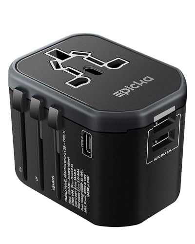 EPICKA Universal Travel Adapter - International Power Plug Adapter with 3.4A Dual USB-A and 3.0A USB-C Ports, All-in-One Worldwide Wall Charger for USA EU UK AUS (TA-103, Black)