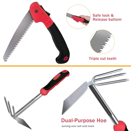 WisaKey 9 Piece Gardening Tools Heavy Duty Garden Tool Set with Handbag Red by WisaKey - Used condition - Image 4