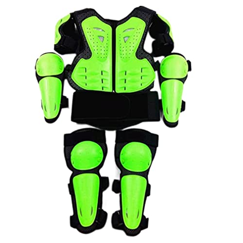 Gilet de Protection pour Moto et Motocross Enfants 5-13 Ans, Veste avec Genouillère et Coudière, Équipement (Vert)