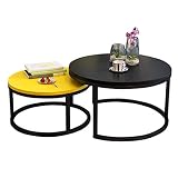 Mesa de centro redonda Mesas de centro Mesas redondas Mesas auxiliares modernas Mesas de anidación para balcón y sala de estar extensible apilable madera y metal negro y amarillo