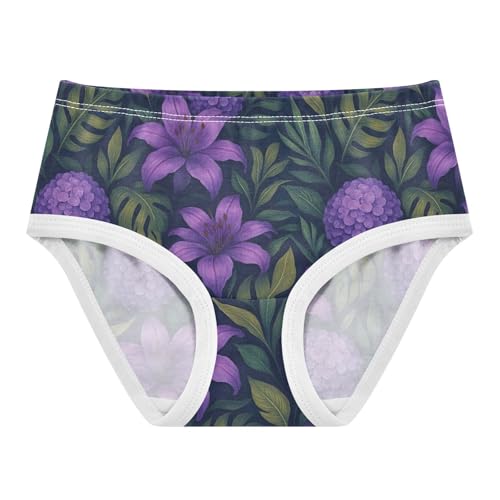 Joisal Purple Flowers Green Leaves Toddler Underwear Floral 2t Cotton Little Girl Panties Colorful Undies Kids Briefs