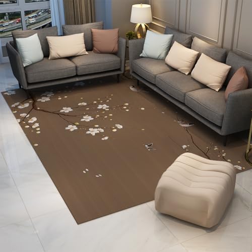 Tapis de salon doux antidérapant motif oiseau et sakura