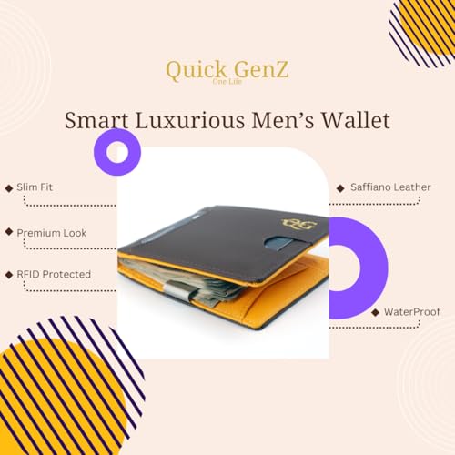 Image of Card Holder Wallet for Men | Ultra Slim 10 Card Slots RFID Protected Leather Wallet | Metal Clip Money Holder | Vegan Saffiano Leather | Slim Minimalist Card Holder for Men - Brown