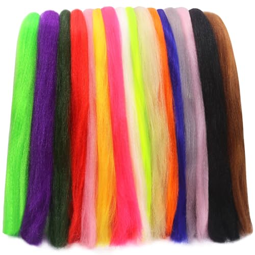 Faux Bucktail Fly Tying Materials Kit –12 & 16 Colors Synthetic Bucktail Hair for Fly Fishing Jig & Streamer Lure Making Making (16-Color Set)
