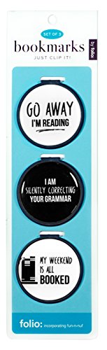 Just Clip It! Quote Bookmarks - (Set Of 3 Clip Over The Page Markers) - Go Away, I'm Reading, I Am Silently Correcting Your Grammar & My Weekend Is All Booked. Funny Bookmark Set - For Of All Ages. #TOP10