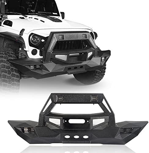 u-Box Wrangler Front Bumper Full Width Fits for Jeep 2007-2018 JK & Unlimited - Texture Steel JK Bumper w/Winch Plate & Off Road Bull Bar