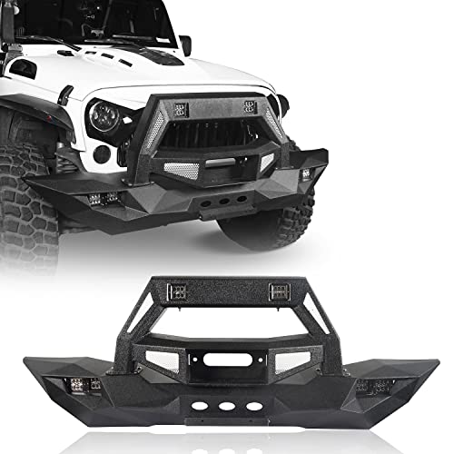 U-Box Wrangler Front Bumper Full Width Fits For Jeep 2007-2018 Jk & Unlimited - Texture Steel Jk Bumper W/Winch Plate & Off Road Bull Bar #TOP21