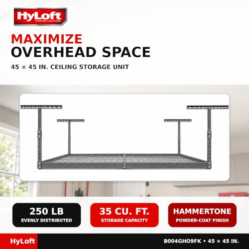 Image of Hyloft Overhead Steel Garage Storage System, Ceiling Rack, 45-Inch x 45-Inch, 00625, Hammertone