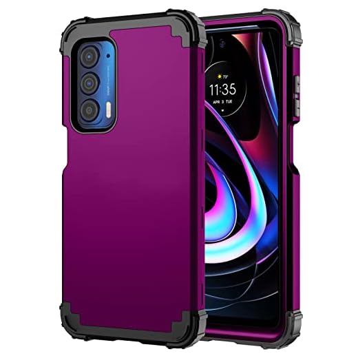 Phone Case for Motorola Moto Edge 2021/MotoEdge 5G UW Hard Cover Shockproof Soft Silicone Bumper Hybrid Three Layer Defender Heavy Duty Protective Wireless Charging MotoEdge5GUW Women Girl Dark Purple