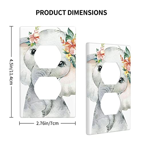 Cute Elephant Single Duplex Outlet Cover Wall Plate Decorative 1 Gang Electrical Receptacle For Kitchen Bathroom Bedroom Home Decor Standard Size 4.5" X 2.76" #TOP3