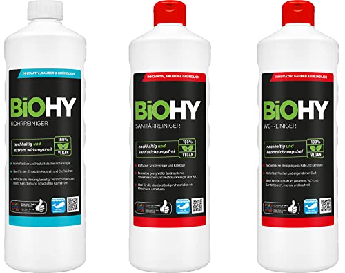 BiOHY BIOHY Profi Starter zestaw środków czyszczących z dozownikiem (3 x 1 l) | środek do czyszczenia toalet, okien i podłóg | ekologiczny i wegański środek czyszczący do zrównoważonego czyszczenia