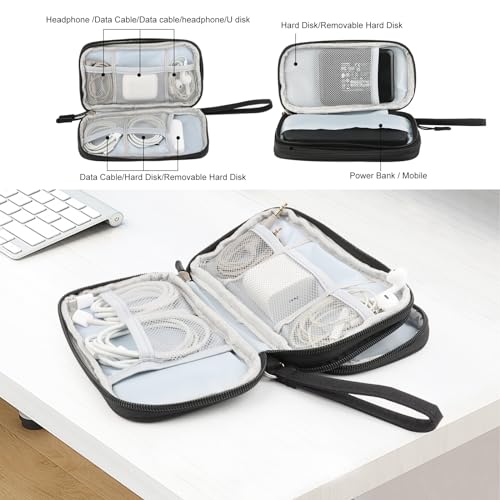 NVIYAM Organizador Cables Viaje, Organizador Cables Viaje Impermeable, Accesorios Estuche Cables Portátil, Estuche Cables para Cargador, Memoria USB, SD Tarjeta y Adaptadores, Gris (Negro) - imagen 5