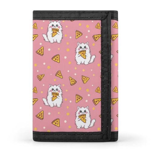 Cat Eat Pizza Trifold Wallet Slim Credit Card Holder Polyester Front Pocket Wallet Fashion Purse Gifts