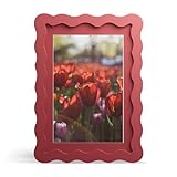 THKRLOF 5x7 Picture Frame with Mat for 4x6, Wavy Edge Wooden Real Glass Photo Frame for Tabletop and Wall Hanging, Red, 1 Pack