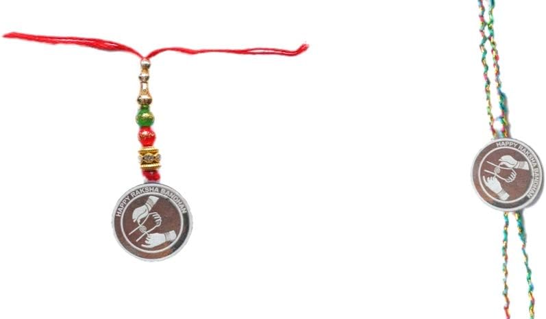 Veer JewelsPure 925 Sterling Silver Happy Raksha Bandhan Bhaiya Bhabhi Rakhi with Thread For Bhaiya Bhabhi