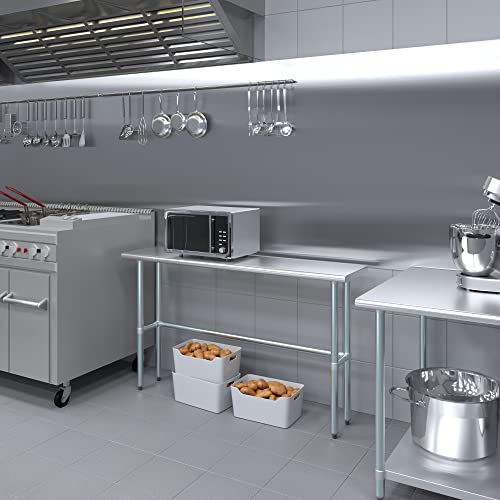 Image of AmGood Stainless Steel Work Table Open Base | Metal Work Bench (Stainless Steel Table Open Base, 60 inch Long x 18 inch Deep)