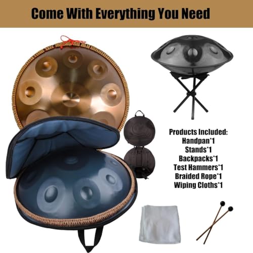 Handpan Drum Harmónico de aço inoxidável 9/10/12 notas e 22 polegadas com saco macio de tansporte, p
