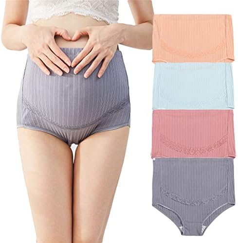 AUTUCAU Maternity Cotton Underwear High Waist Adjustable Pregnancy Seamless Soft Hipster Panties Over Bump 4-Pack