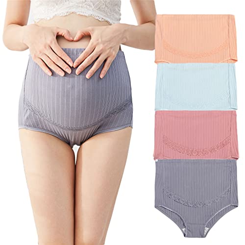 Autucau Maternity Cotton Underwear High Waist Adjustable Pregnancy Seamless Soft Hipster Panties Over Bump 4-Pack #TOP28