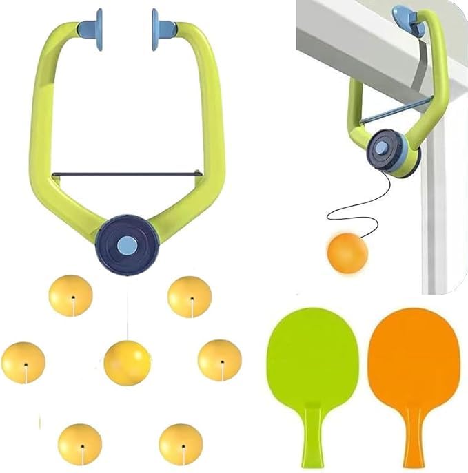 Table Tennis Trainer Set for Kids & Adults | Adjustable Ping Pong Practice Trainer with 2 Paddles, Hanging Retractable Ball & Suction Mount | Indoor Outdoor Solo Training Game-image-7