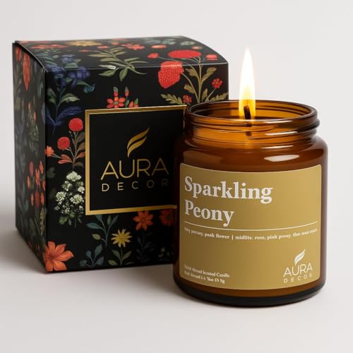 Image of AuraDecor Scented Jar Candle | Handpoured Soy Wax Candle with Long Lasting Burn Time | Premium Amber Jar Aromatherapy Candle | Ideal Gift for Home & Decor (Large, Sparkling Peony)