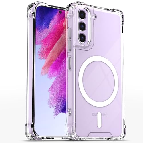 Image of Amazon Basics Back Cover for Samsung Galaxy S21 Fe 5G Mag-Safe Shockproof PC + TPU Protective Case Magnetic Support Bumper Case (Transparent Mag-Safe)
