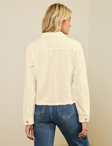 Image of luvamia Denim Jacket for Women Distressed Jean Jackets Button Up Vintage Western Trucker Jacket Frayed Hem Pockets