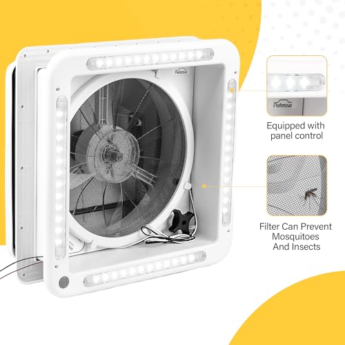 Pafessa 14” RV Roof Vent Fan w/LED Light - 4 Speed Reversible 12V Deluxe RV Electric Open Roof Vent, Touch On-Off, Speed Controls, Manual White Dome by Pafessa - Image 2