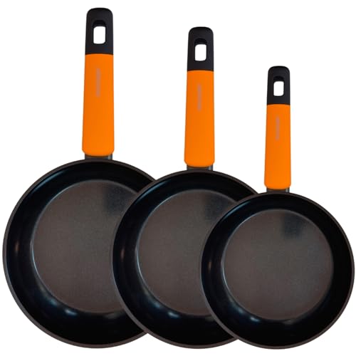 Fackelmann Soft Set di 3 padelle antiaderenti, 20/24/28 cm, in alluminio forgiato, manico soft touch, ergonomico, rivestimento antiaderente in ceramica, resistente fino a 400 °C, adatte per induzione