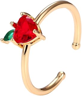 Cute Red Apple Open Stackable Ring Crystal Cubic Zirconia Adjustable Fruit Statement Rings Gold Plated Tail Finger Band Rings Dainty Fashion Jewelry Gifts for Women
