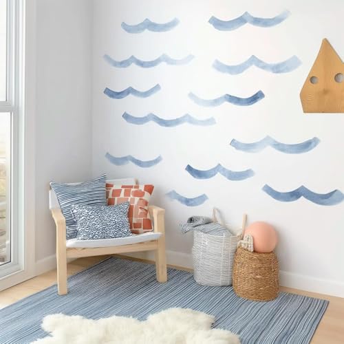 Vinilos decorativos ondas marinas acuarela azul set 16