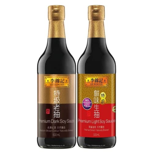 Lee Kum Kee Premium Light Soy Sauce 500mL x1 & Dark Soy Sauce 500mL x1 [2 Bottles Bundle] by WaNaHong