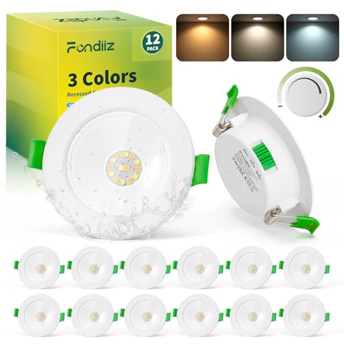 Fondiiz 12er LED Spots Dimmbar, 5W 580LM LED Einbaustrahler 230V Warmweiß 3000K Neutralweiß 4500K Kaltweiß 6000K, Deckenspots 68mm Lochmaß, IP44 Spots Deckenleuchte Weiß für Badezimmer Küche