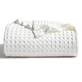 Bedsure Cooling Cotton Waffle Weave Throw Blanket - Lightweight Breathable Blanket of Rayon Derived from Bamboo for Hot Sleepers, Luxury Throws for Bed, Couch and Sofa, Ivory, 50x70 Inches