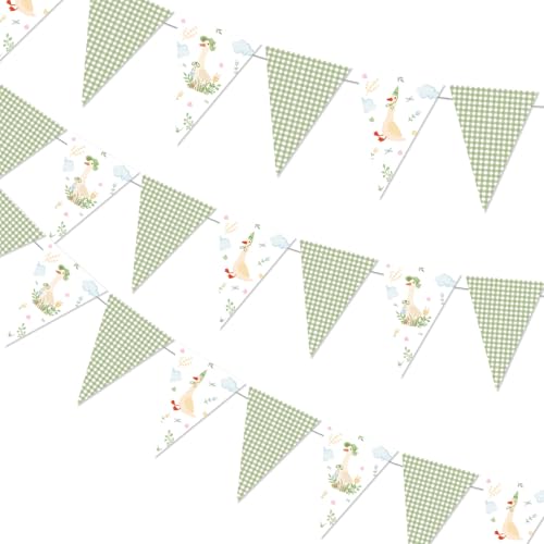 Goose 1st Birthday Decoration, One Silly Goose Birthday Banner Green Geese Pennant Banner Geese Triangle Bunting Flags for Farm Animal Theme Kids First Bday Baby Shower Party