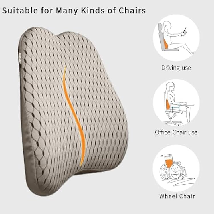 Memory Foam car Lumbar Support Pillow - Memory Foam Back Cushion - Used for car Seats, Office Chairs, recliners, Sofas, etc. (Beige)