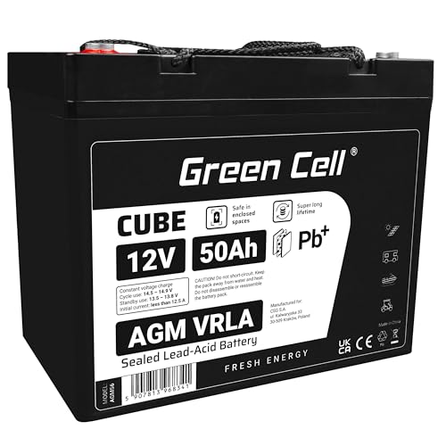 Green Cell Batería Plomo AGM VRLA 50Ah 12V Sin Mantenimiento para Solar, Médicos, SAI, UPS, Comunicación, Emergencia. Alarmas Hogar, Juguetes Eléctricos, Caravana, Camper